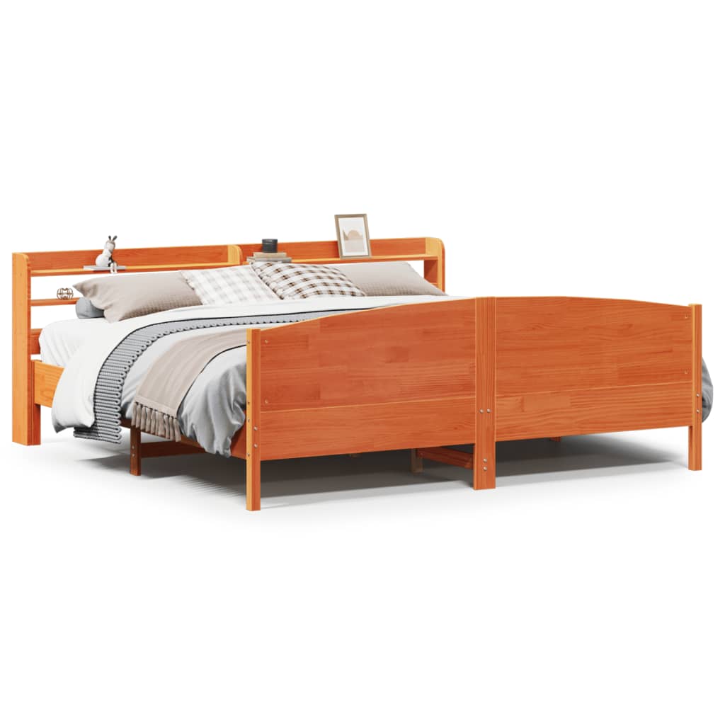 Cadre de lit sans matelas cire marron 200x200cm bois pin massif