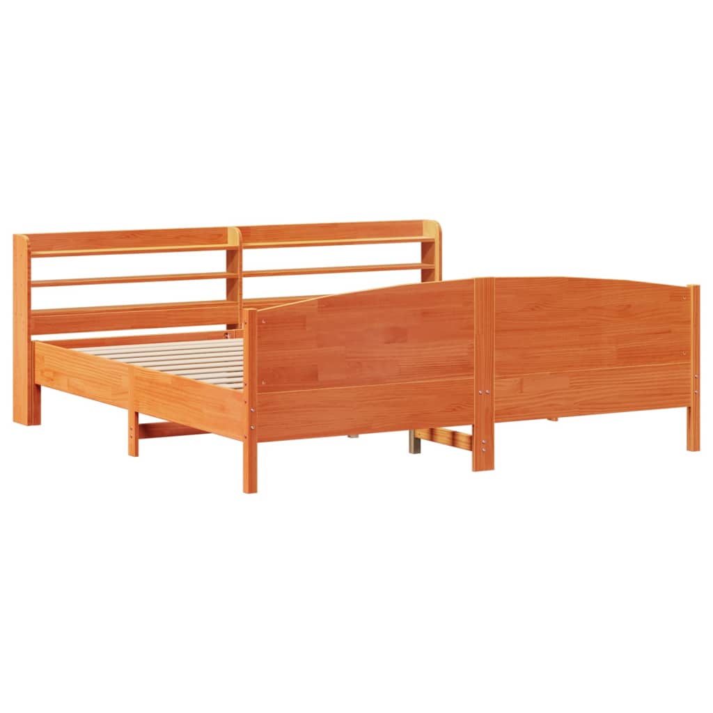 Cadre de lit sans matelas cire marron 200x200cm bois pin massif