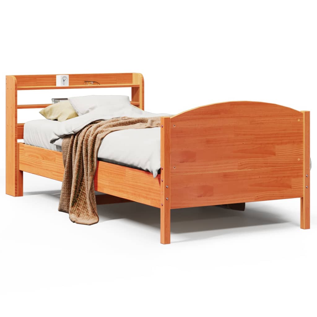 Cadre de lit sans matelas cire marron 100x200cm bois pin massif