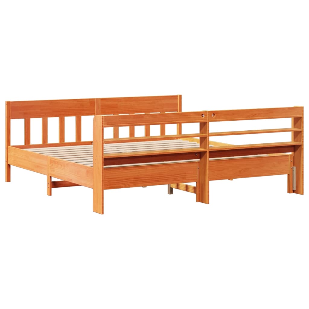 Cadre de lit sans matelas cire marron 200x200cm bois pin massif