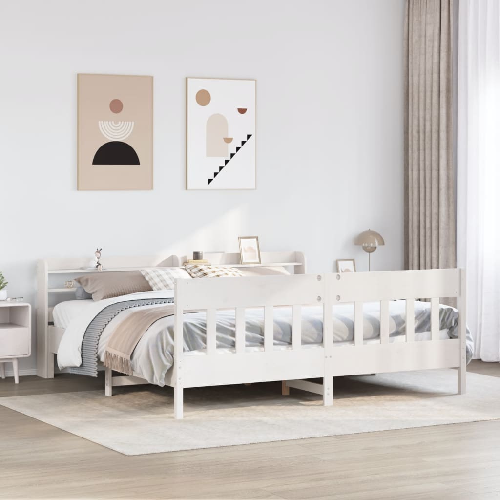 Cadre de lit sans matelas blanc 180x200 cm bois massif de pin