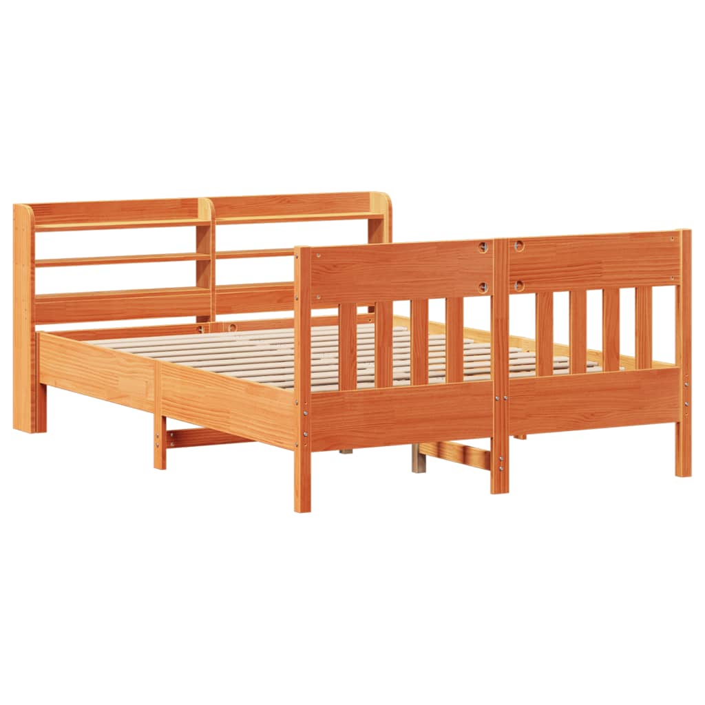 Cadre de lit sans matelas cire marron 150x200cm bois pin massif