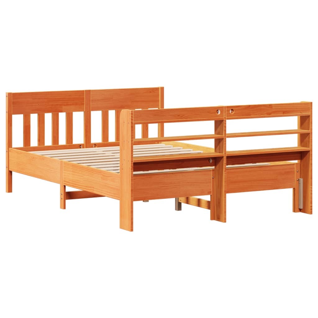 Cadre de lit sans matelas cire marron 135x190cm bois pin massif