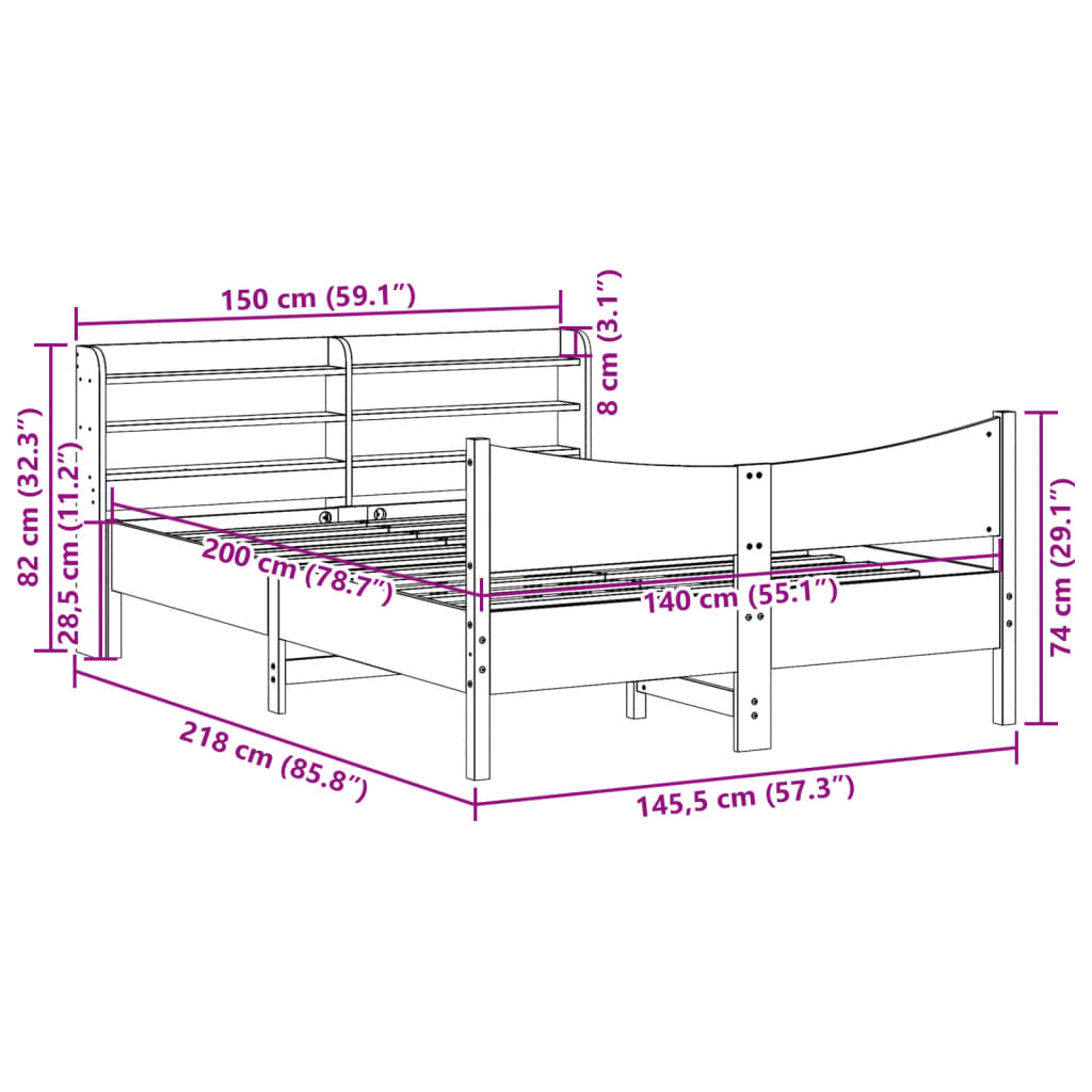 Cadre de lit avec tête de lit blanc 140x200 cm bois pin massif