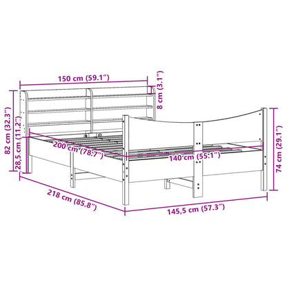 Cadre de lit avec tête de lit blanc 140x200 cm bois pin massif