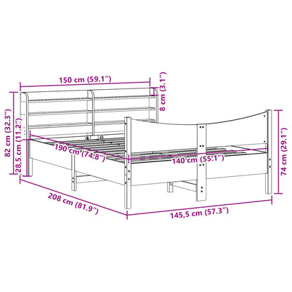 Cadre de lit avec tête de lit cire marron 140x190cm bois de pin