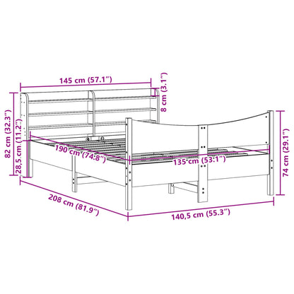 Cadre de lit avec tête de lit blanc 135x190 cm bois pin massif