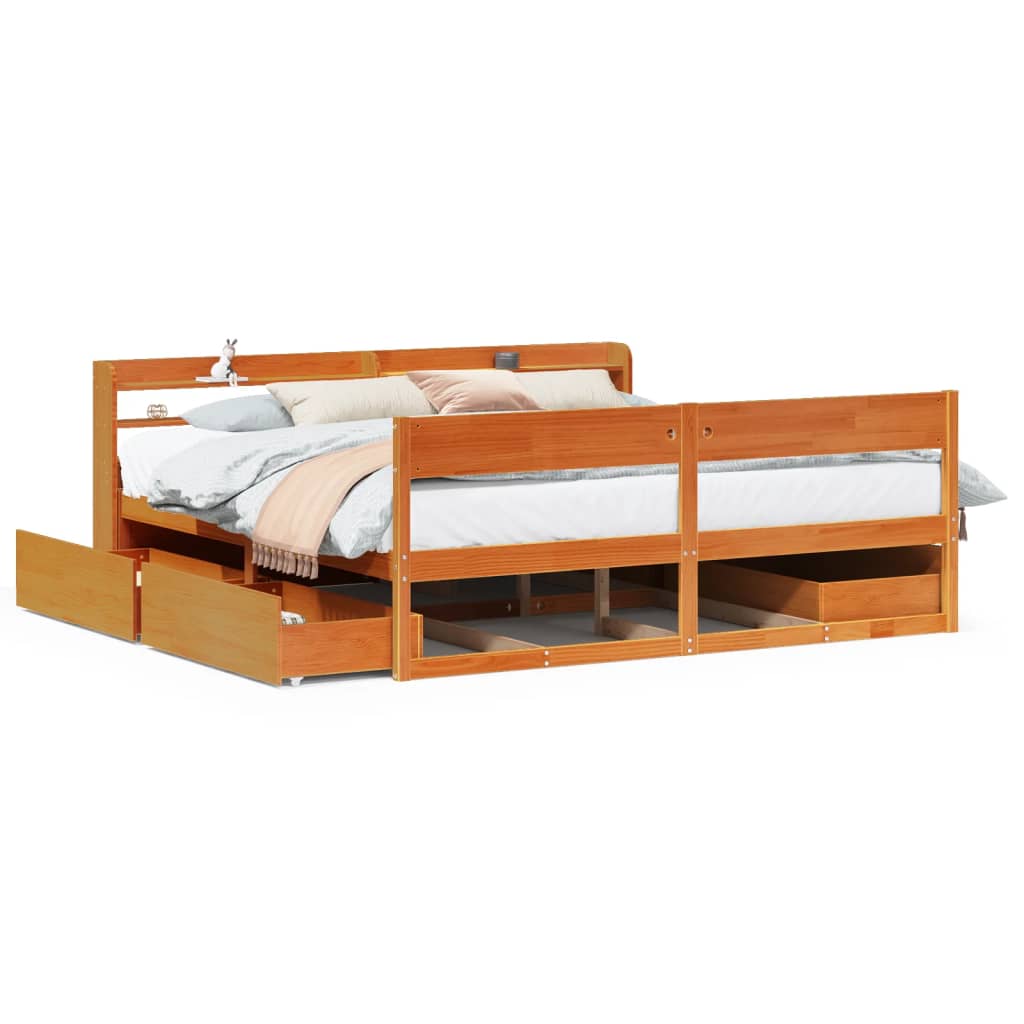 Cadre de lit sans matelas cire marron 200x200cm bois pin massif