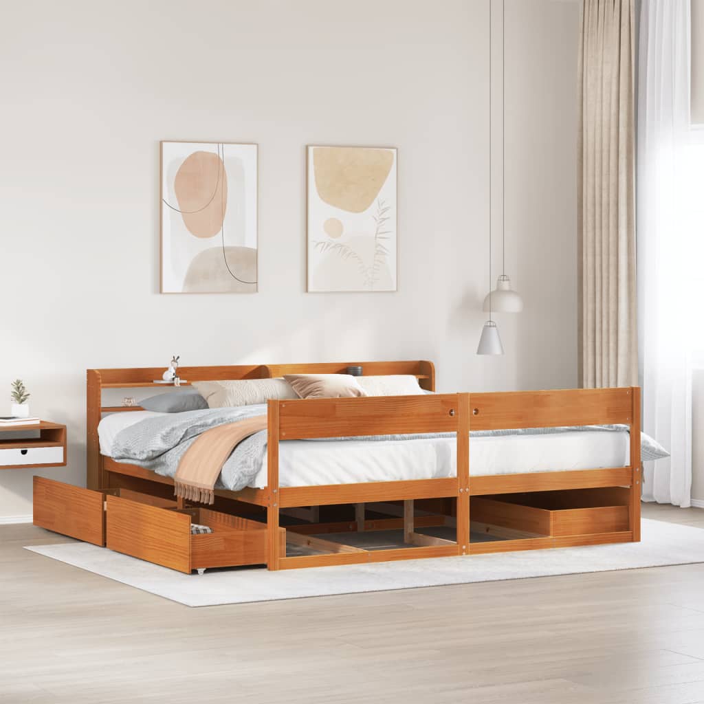 Cadre de lit sans matelas cire marron 200x200cm bois pin massif