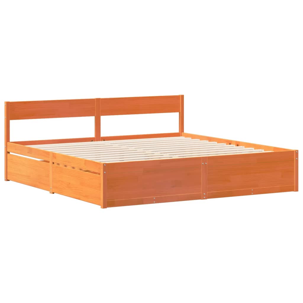 Cadre de lit sans matelas cire marron 180x200cm bois pin massif