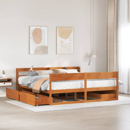 Cadre de lit sans matelas cire marron 180x200cm bois pin massif