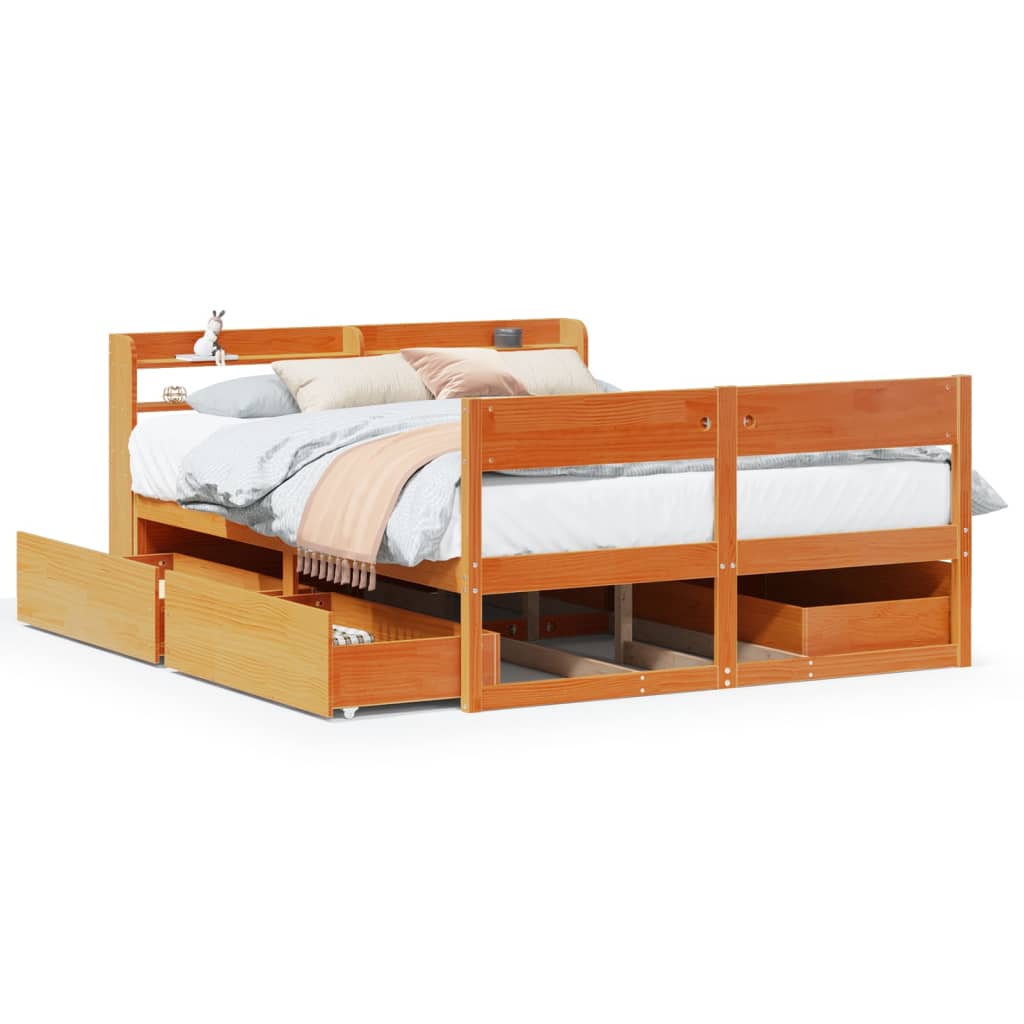 Cadre de lit sans matelas cire marron 160x200cm bois pin massif