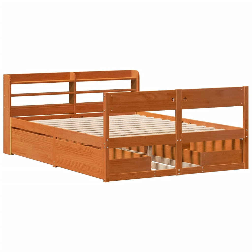 Cadre de lit sans matelas cire marron 160x200cm bois pin massif