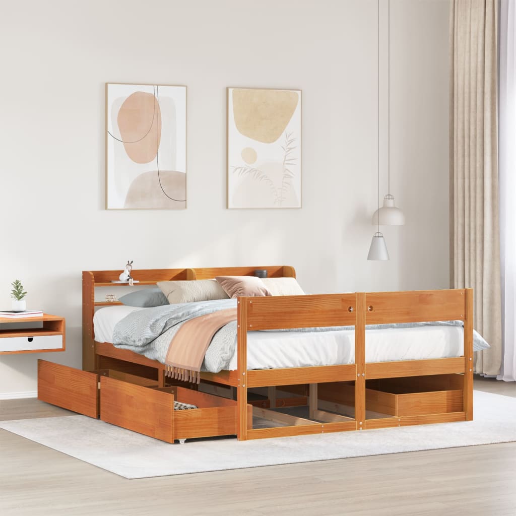 Cadre de lit sans matelas cire marron 160x200cm bois pin massif