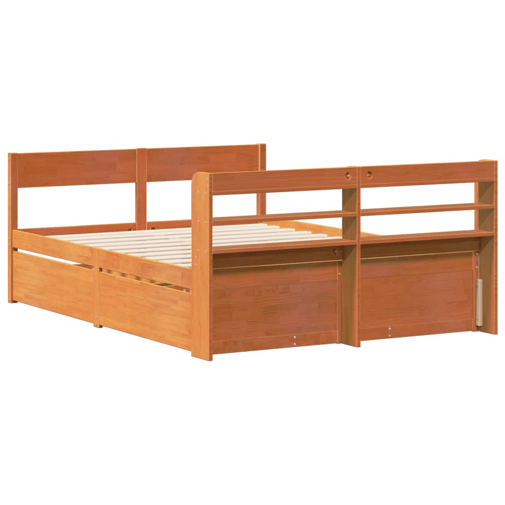 Cadre de lit sans matelas cire marron 150x200cm bois pin massif