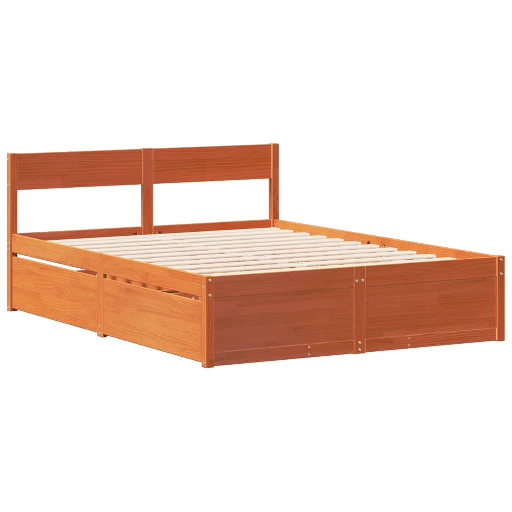 Cadre de lit sans matelas cire marron 140x190cm bois pin massif