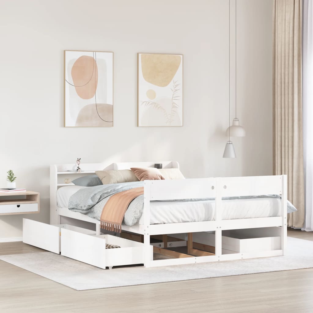 Cadre de lit sans matelas blanc 135x190 cm bois de pin massif