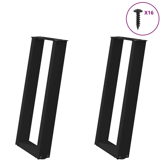 Pieds de table console forme de U 2 pcs noir 38x(72-73)cm acier