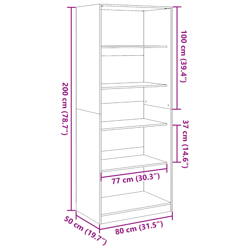 Garde-robe blanc 80x50x200 cm bois d'ingénierie