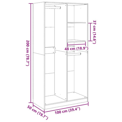 Garde-robe chêne fumé 100x50x200 cm bois d'ingénierie