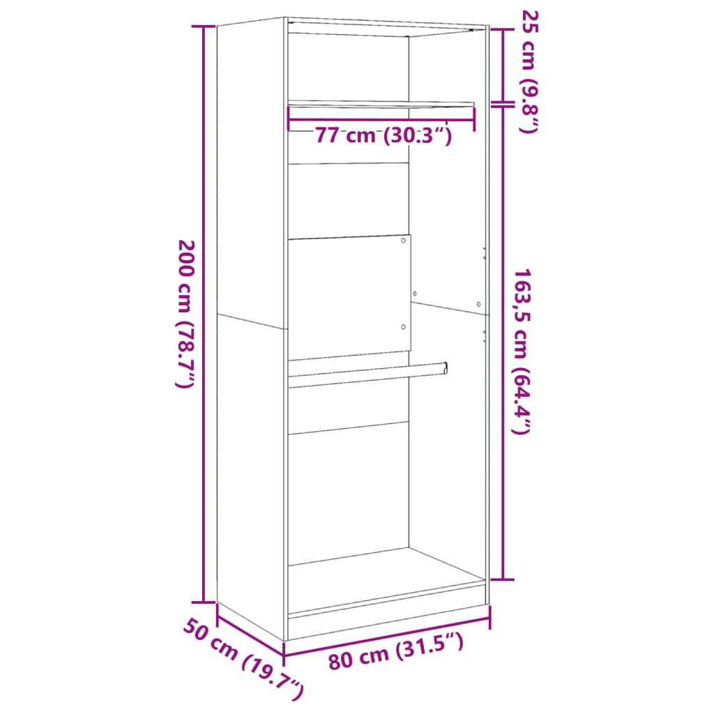 Garde-robe blanc 80x50x200 cm bois d'ingénierie