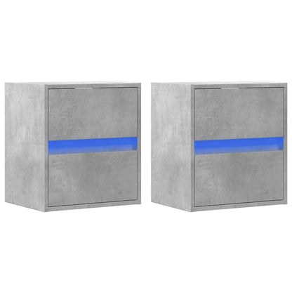 Tables de chevet murales avec lumières LED 2 pcs gris béton