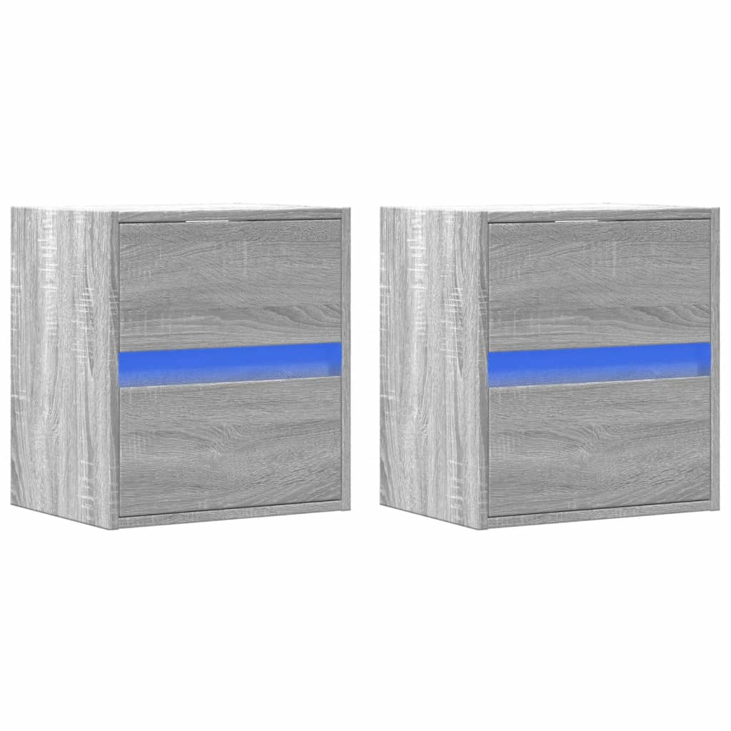 Tables de chevet murales avec lumières LED 2 pcs sonoma gris