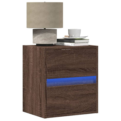 Tables de chevet murales avec lumières LED 2 pcs chêne marron