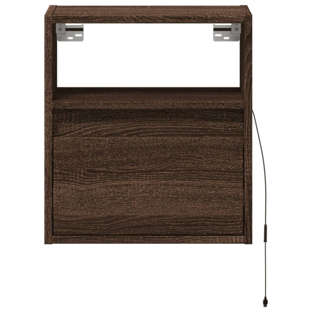 Table de chevet murale avec lumières LED chêne marron