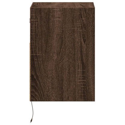 Table de chevet murale avec lumières LED chêne marron