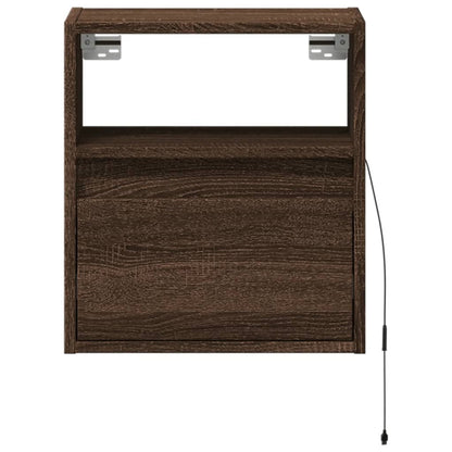 Tables de chevet murales avec lumières LED 2 pcs chêne marron