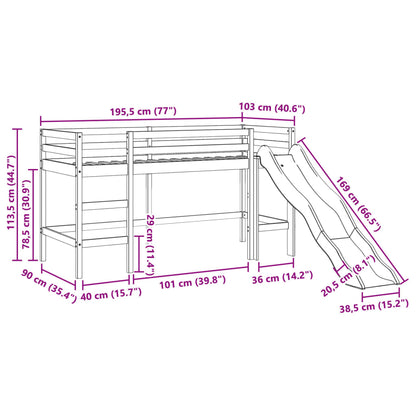 Lit mezzanine d'enfants sans matelas 90x190 cm bois pin massif