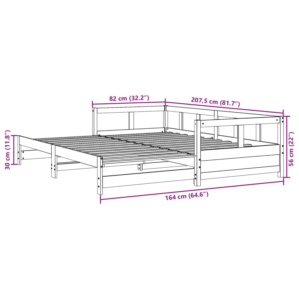 Lit de jour sans matelas 80x200 cm bois de pin massif