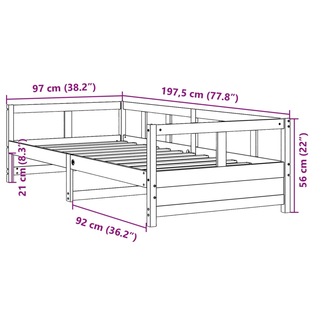 Lit de jour sans matelas naturel 90x190 cm bois pin massif