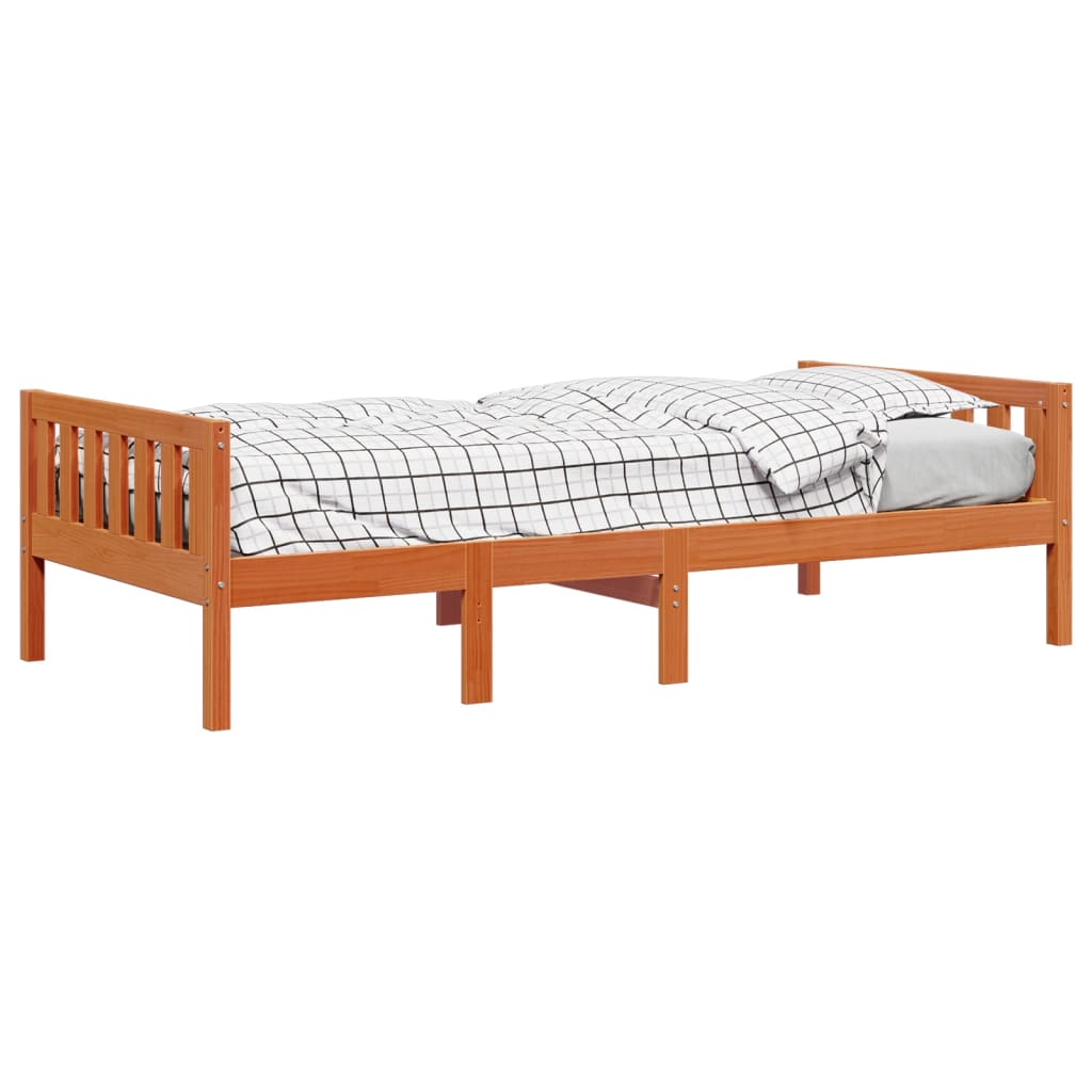 Lit pour enfants sans matelas cire marron 90x200 cm pin massif