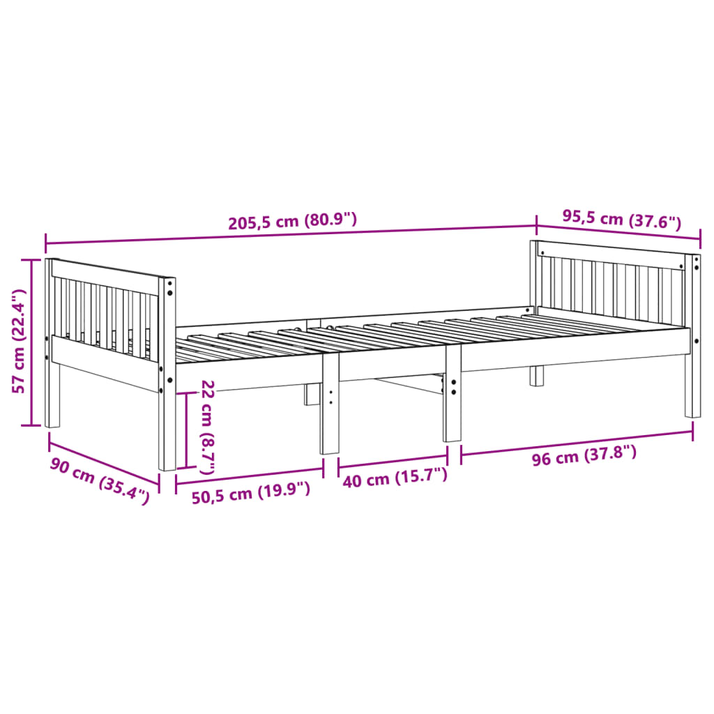 Lit pour enfants sans matelas cire marron 90x200 cm pin massif