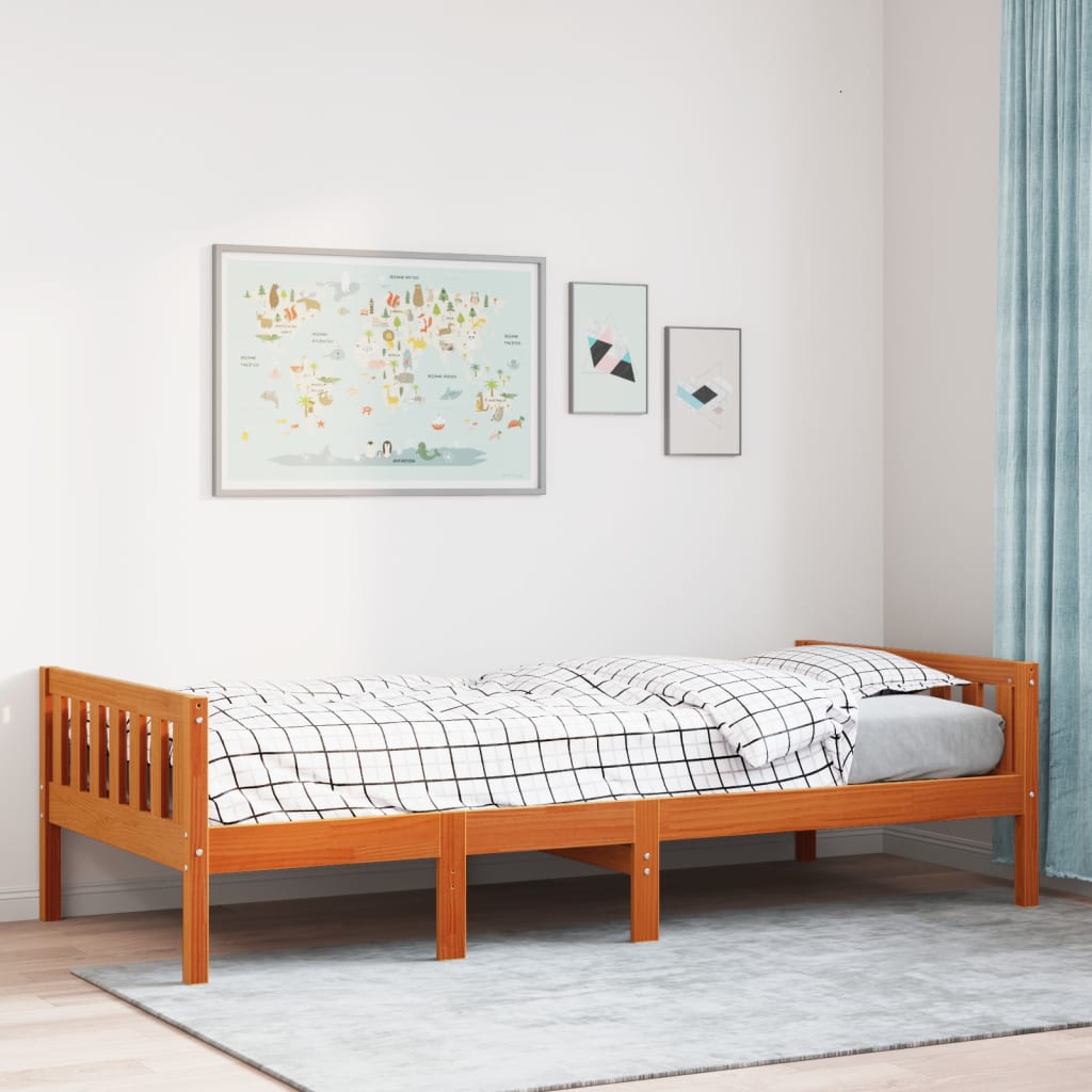 Lit pour enfants sans matelas cire marron 90x200 cm pin massif