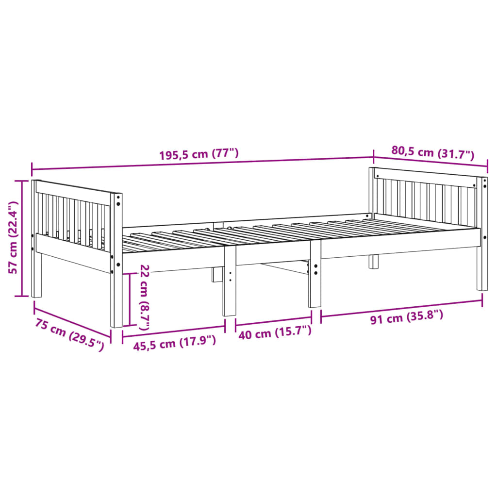 Lit pour enfants sans matelas cire marron 75x190 cm pin massif