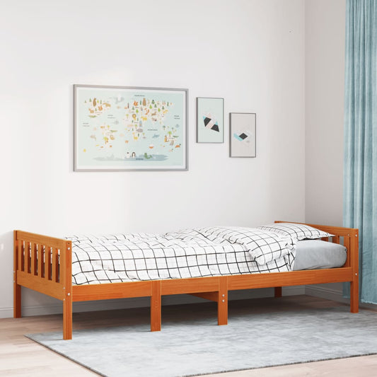 Lit pour enfants sans matelas cire marron 75x190 cm pin massif