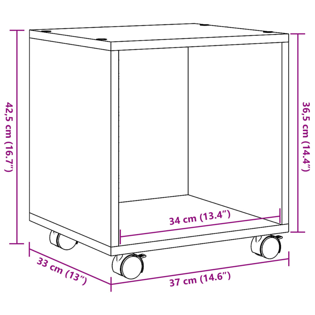 Armoire à roulettes chêne sonoma 37x33x42,5cm bois d’ingénierie