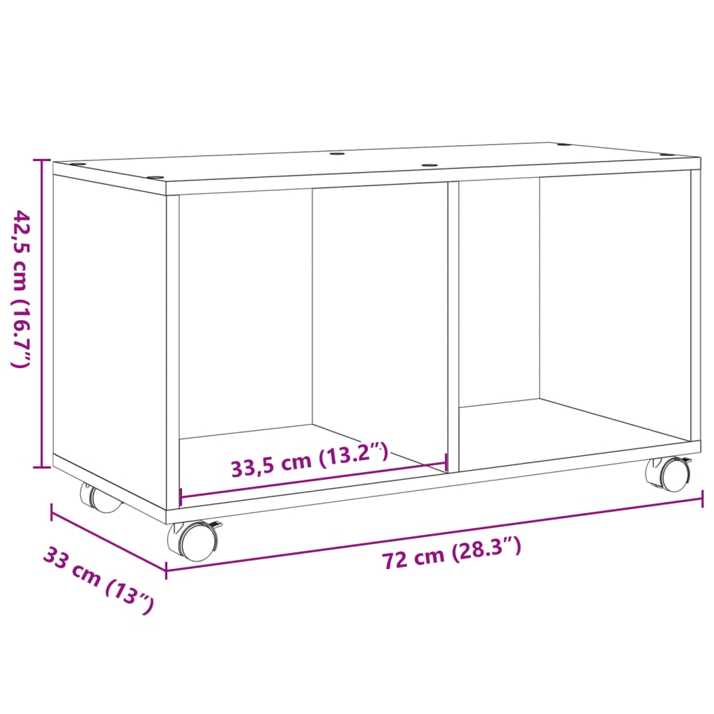 Armoire à roulettes chêne sonoma 72x33x42,5cm bois d’ingénierie