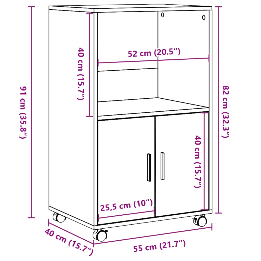 Armoire à roulettes blanc 55x40x91 cm bois d’ingénierie