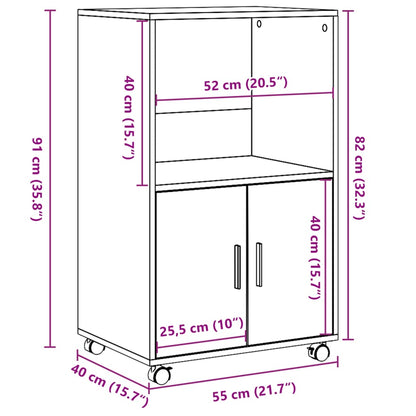 Armoire à roulettes blanc 55x40x91 cm bois d’ingénierie