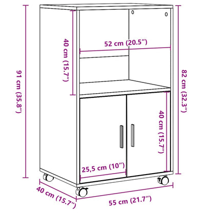 Armoire à roulettes noir 55x40x91 cm bois d'ingénierie