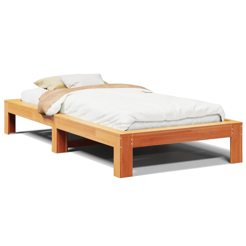 Cadre de lit sans matelas cire marron 100x200cm bois pin massif