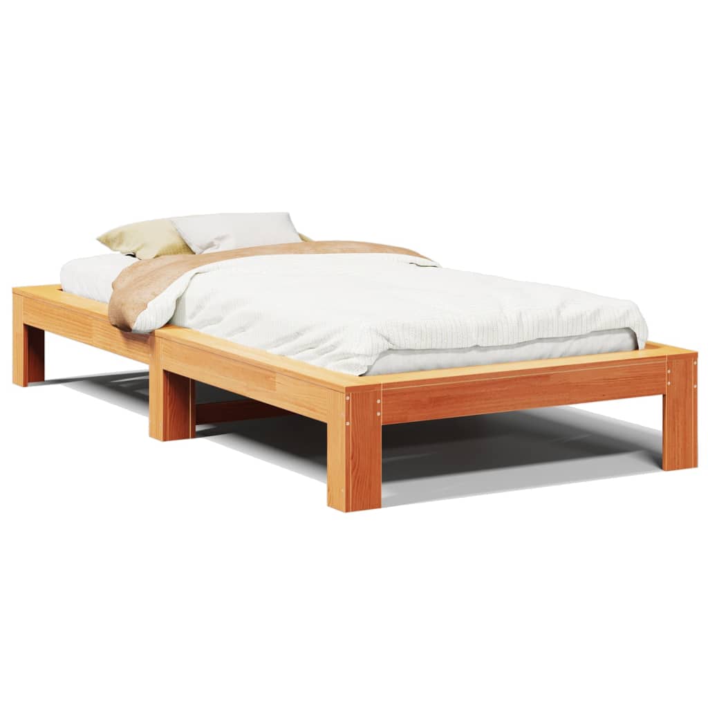 Cadre de lit sans matelas cire marron 75x190 cm bois pin massif