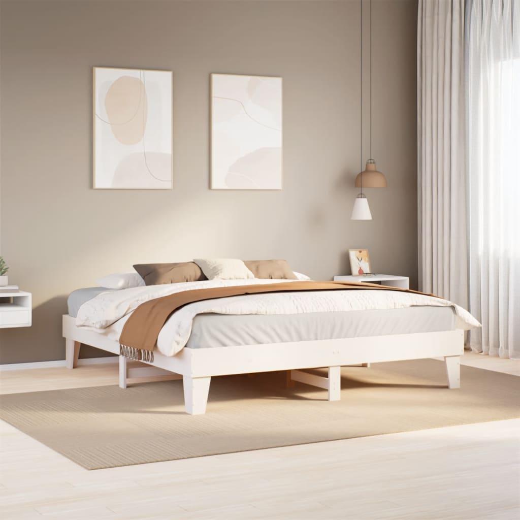 Cadre de lit sans matelas blanc 200x200 cm bois massif de pin