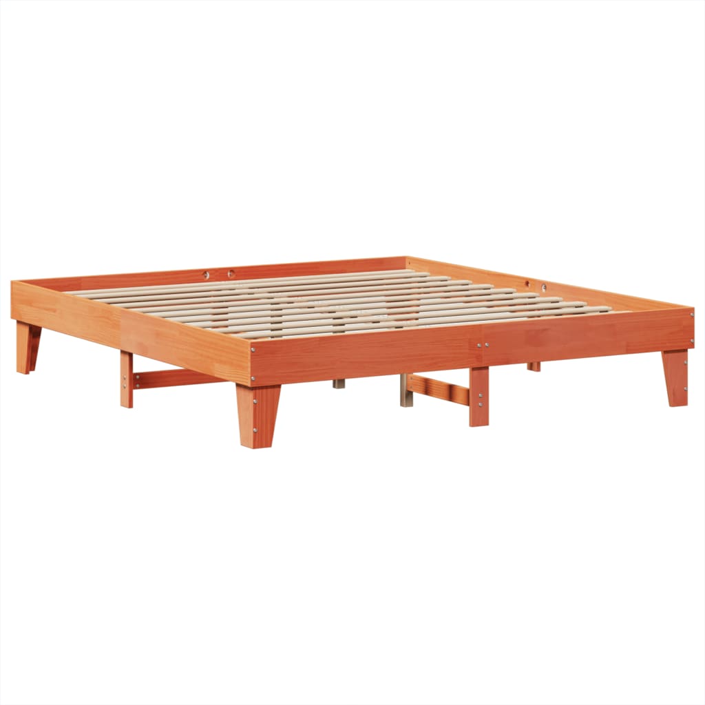 Cadre de lit sans matelas cire marron 200x200cm bois pin massif