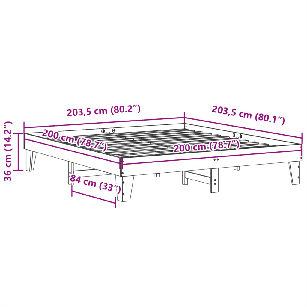 Cadre de lit sans matelas cire marron 200x200cm bois pin massif