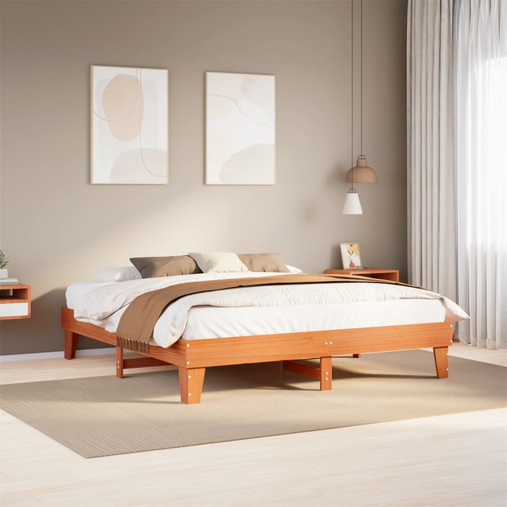 Cadre de lit sans matelas cire marron 180x200cm bois pin massif